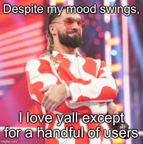 Seth Rollins | Despite my mood swings, I love yall except for a handful of users | image tagged in seth rollins | made w/ Imgflip meme maker