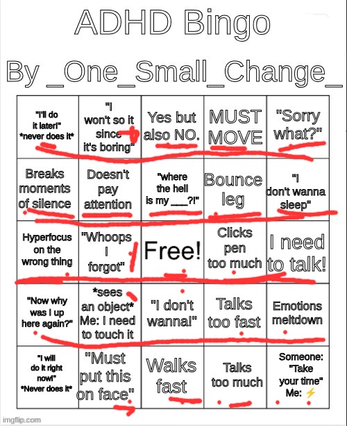 bro I got like 4 bingos | image tagged in adhd bingo | made w/ Imgflip meme maker