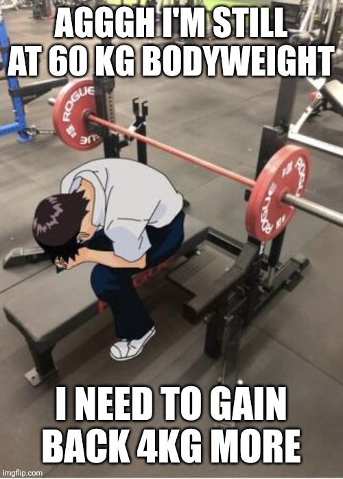 why is burning easier than gaining? | AGGGH I'M STILL AT 60 KG BODYWEIGHT; I NEED TO GAIN BACK 4KG MORE | made w/ Imgflip meme maker