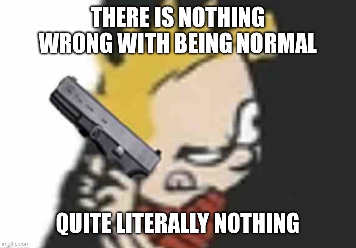 Calvin gun | THERE IS NOTHING WRONG WITH BEING NORMAL; QUITE LITERALLY NOTHING | image tagged in calvin gun | made w/ Imgflip meme maker