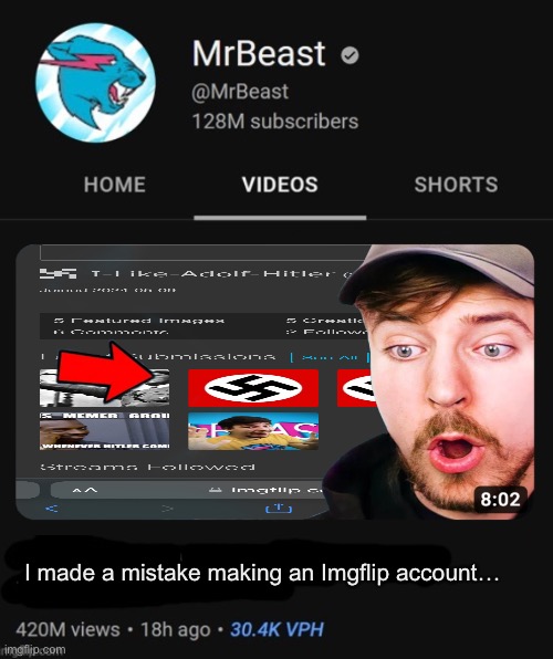 MrBeast thumbnail template | I made a mistake making an Imgflip account… | image tagged in mrbeast thumbnail template | made w/ Imgflip meme maker