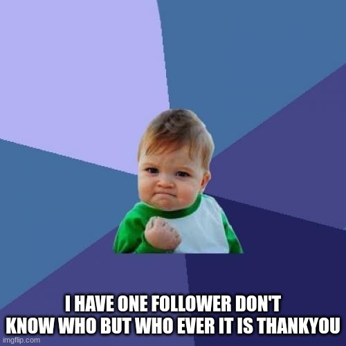 who ever it is following please comment so I can thank you and follow you | I HAVE ONE FOLLOWER DON'T KNOW WHO BUT WHO EVER IT IS THANKYOU | image tagged in memes,success kid | made w/ Imgflip meme maker