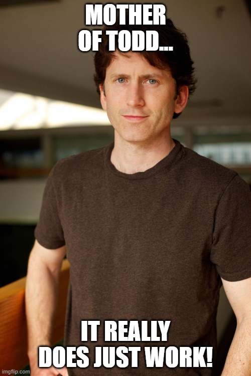 Mother of Todd | MOTHER OF TODD... IT REALLY DOES JUST WORK! | image tagged in todd howard - e3 | made w/ Imgflip meme maker