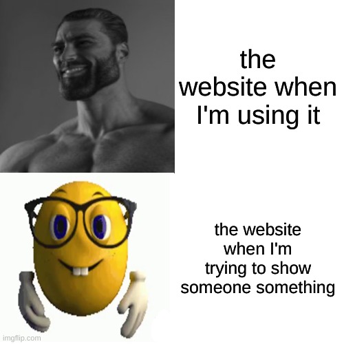 real | the website when I'm using it; the website when I'm trying to show someone something | image tagged in memes,drake hotline bling,website,annoying | made w/ Imgflip meme maker
