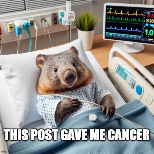 Sick Wombat | THIS POST GAVE ME CANCER | image tagged in wombat | made w/ Imgflip meme maker