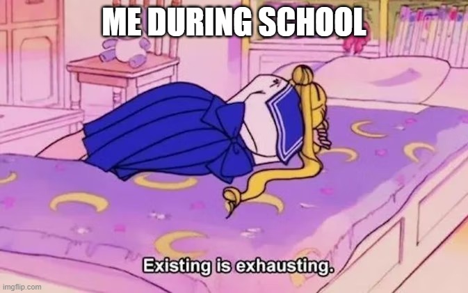 Do you agree? | ME DURING SCHOOL | image tagged in existing is exhausting,memes,school | made w/ Imgflip meme maker