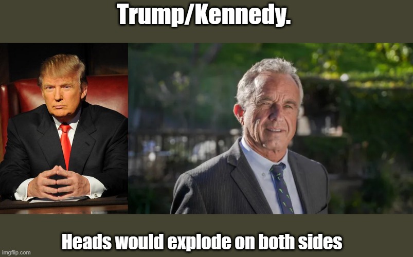 Better pick then Pence or any other rino or dem plant | Trump/Kennedy. Heads would explode on both sides | image tagged in serious trump,robert f kennedy jr | made w/ Imgflip meme maker