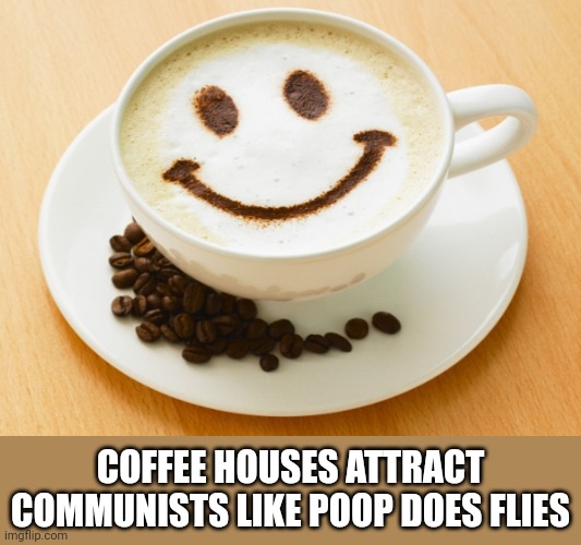 Cafe | COFFEE HOUSES ATTRACT COMMUNISTS LIKE POOP DOES FLIES | image tagged in cafe | made w/ Imgflip meme maker