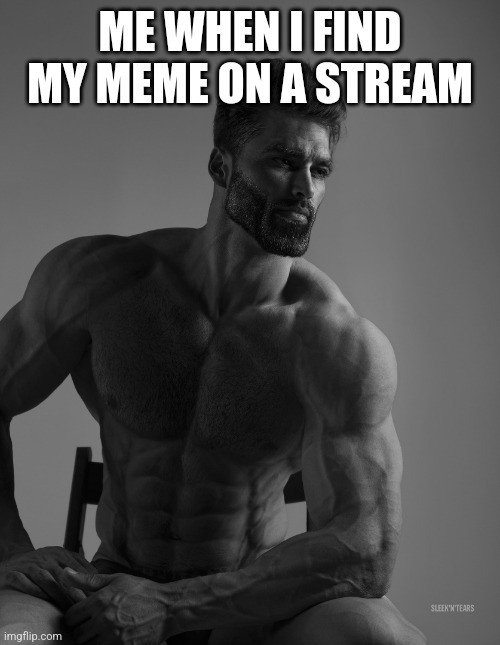 Giga Chad | ME WHEN I FIND MY MEME ON A STREAM | image tagged in giga chad | made w/ Imgflip meme maker