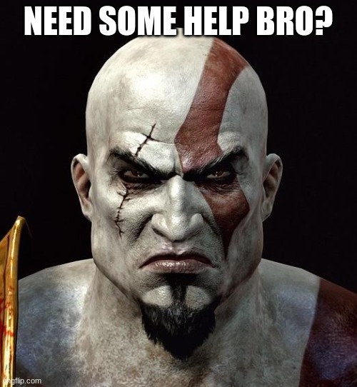 kratos | NEED SOME HELP BRO? | image tagged in kratos | made w/ Imgflip meme maker