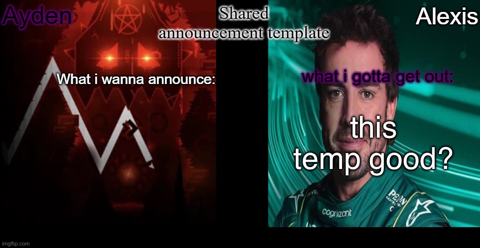 this temp good? | image tagged in ayden and alexis's shared announcement template | made w/ Imgflip meme maker