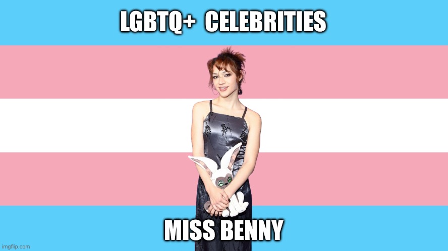 LGBTQ+ Celebrities: Miss Benny | LGBTQ+  CELEBRITIES; MISS BENNY | image tagged in trans pride flag,transgender,lgbtq,miss benny,fuller house,glamorous | made w/ Imgflip meme maker