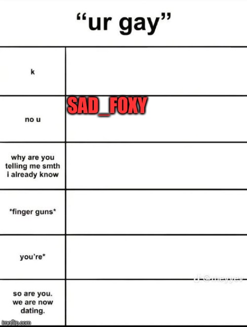 ur gay thingy | SAD_FOXY | image tagged in ur gay thingy | made w/ Imgflip meme maker