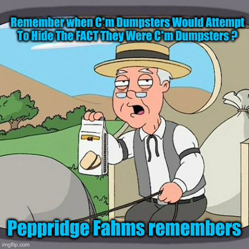 Concubine Of Many | Remember when C*m Dumpsters Would Attempt To Hide The FACT They Were C*m Dumpsters ? Peppridge Fahms remembers | image tagged in memes,pepperidge farm remembers,political meme,politics,funny memes,funny | made w/ Imgflip meme maker