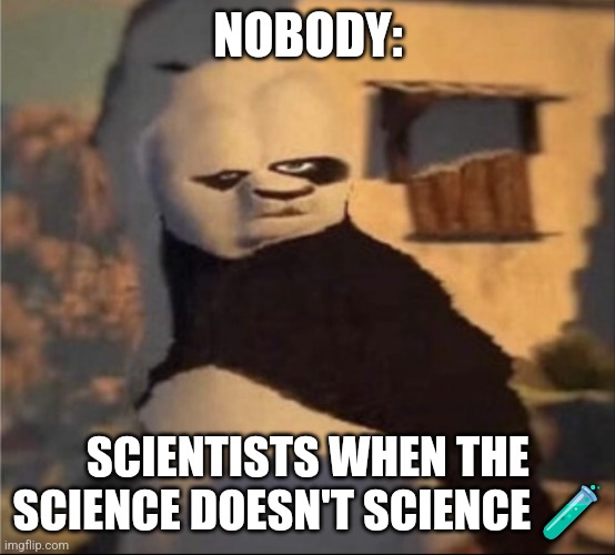 The science isn't scientific enough | NOBODY:; SCIENTISTS WHEN THE SCIENCE DOESN'T SCIENCE 🧪 | image tagged in weird panda,science,jpfan102504 | made w/ Imgflip meme maker