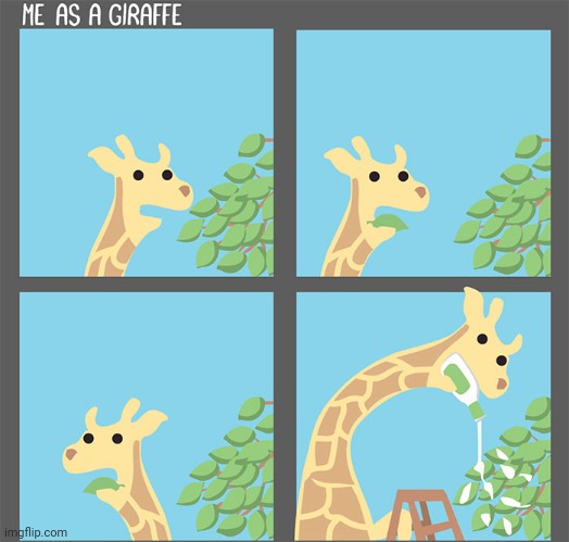 Leaves salad with dressing | image tagged in leaves,salad,salad dressing,giraffe,comics,comics/cartoons | made w/ Imgflip meme maker