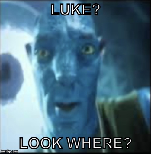 Luke? | LUKE? LOOK WHERE? | image tagged in compressed avatar | made w/ Imgflip meme maker