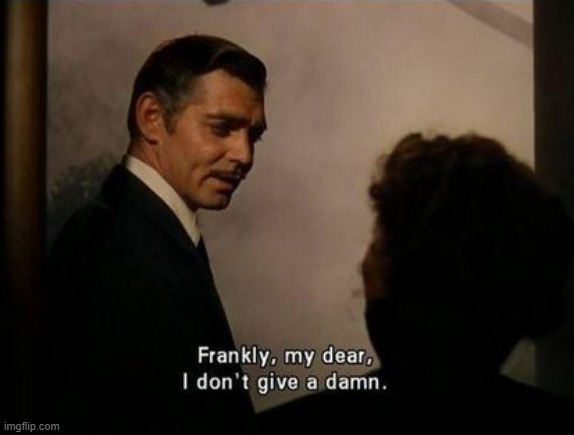 Frankly My Dear, I Don't Give A Damn | image tagged in frankly my dear i don't give a damn | made w/ Imgflip meme maker