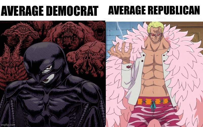 Who Would Win Blank | AVERAGE REPUBLICAN; AVERAGE DEMOCRAT | image tagged in who would win blank,memes,political meme,animeme,leftist,anime meme | made w/ Imgflip meme maker