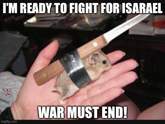 War must end! | I’M READY TO FIGHT FOR ISARAEL; WAR MUST END! | image tagged in lock and load hamster | made w/ Imgflip meme maker
