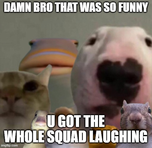 The council remastered | DAMN BRO THAT WAS SO FUNNY U GOT THE WHOLE SQUAD LAUGHING | image tagged in the council remastered | made w/ Imgflip meme maker