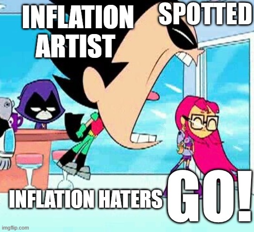 repost this image to a devianart user | INFLATION ARTIST; INFLATION HATERS | image tagged in x spotted y go | made w/ Imgflip meme maker