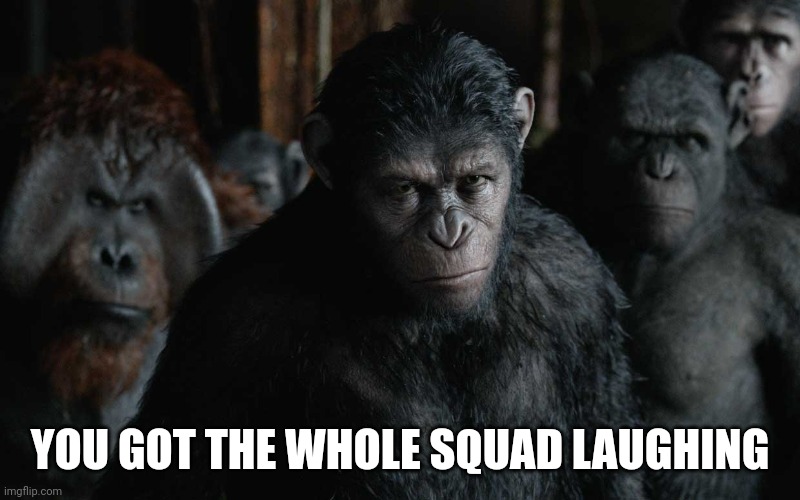 Planet of the Apes Meme | YOU GOT THE WHOLE SQUAD LAUGHING | image tagged in koba weaker | made w/ Imgflip meme maker