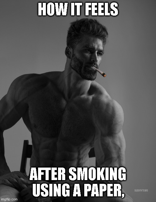 Its like smoking | HOW IT FEELS; AFTER SMOKING USING A PAPER, | image tagged in giga chad | made w/ Imgflip meme maker