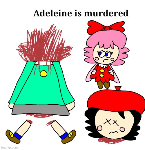 Adeleine is murdered | image tagged in kirby,gore,blood,funny,parody,death | made w/ Imgflip meme maker