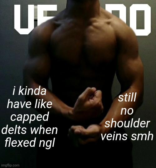 veno (Akifhaziq) temp | i kinda have like capped delts when flexed ngl; still no shoulder veins smh | image tagged in veno akifhaziq temp | made w/ Imgflip meme maker