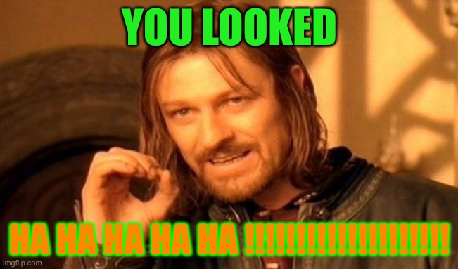 you looked | YOU LOOKED; HA HA HA HA HA !!!!!!!!!!!!!!!!!!!! | image tagged in memes,one does not simply | made w/ Imgflip meme maker