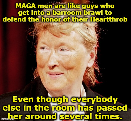 Defending Trump's Honor | MAGA men are like guys who get into a barroom brawl to defend the honor of their Heartthrob; Even though everybody else in the room has passed her around several times. | image tagged in maga,right wing,deplorable donald,nevertrump meme,trump,basket of deplorables | made w/ Imgflip meme maker