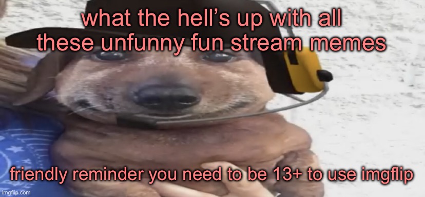 chucklenuts | what the hell’s up with all these unfunny fun stream memes; friendly reminder you need to be 13+ to use imgflip | image tagged in chucklenuts | made w/ Imgflip meme maker