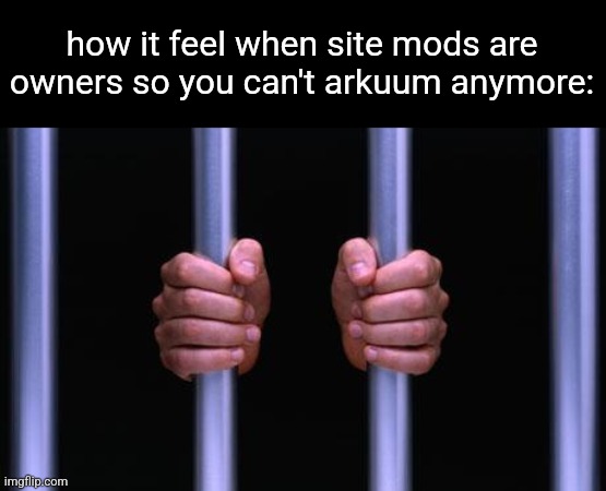 this is a joke | how it feel when site mods are owners so you can't arkuum anymore: | image tagged in prison bars | made w/ Imgflip meme maker
