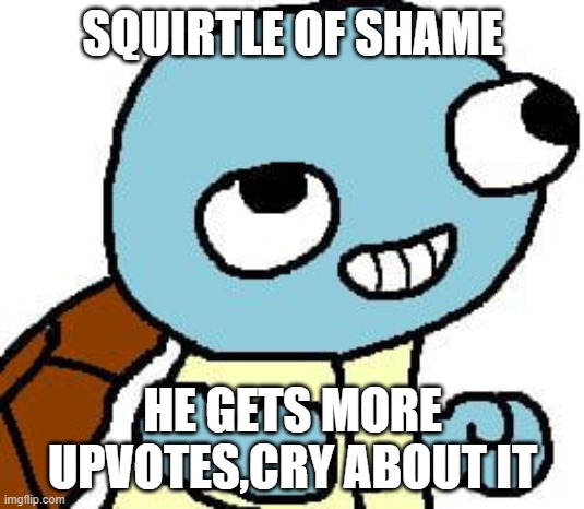 ZAMMMN!!!!!!!1!!!!! | SQUIRTLE OF SHAME HE GETS MORE UPVOTES,CRY ABOUT IT | image tagged in squirtle meme | made w/ Imgflip meme maker