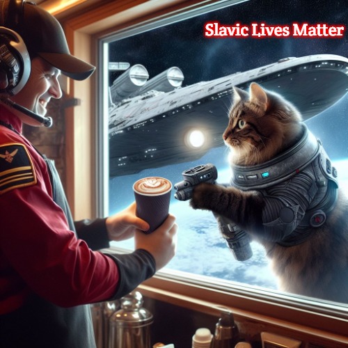 Cats rule in space | Slavic Lives Matter | image tagged in cats rule in space,slavic | made w/ Imgflip meme maker