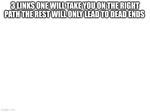 Blank White Template | 3 LINKS ONE WILL TAKE YOU ON THE RIGHT PATH THE REST WILL ONLY LEAD TO DEAD ENDS | image tagged in blank white template | made w/ Imgflip meme maker