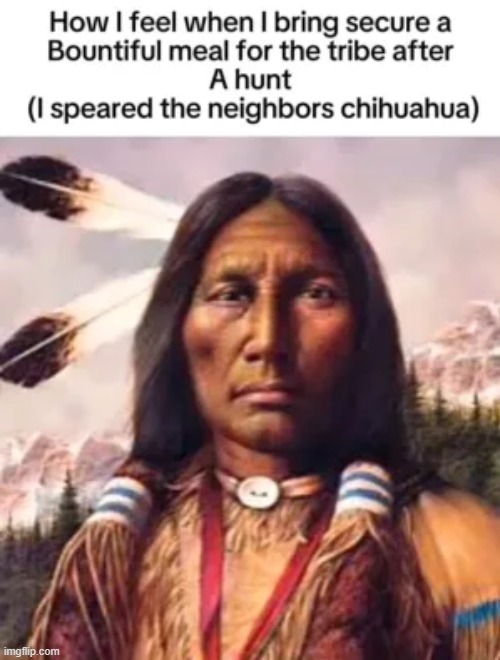 now that's eating good in the neighborhood. | image tagged in memes,funny,gifs,native american,chihuahua,shitpost | made w/ Imgflip meme maker