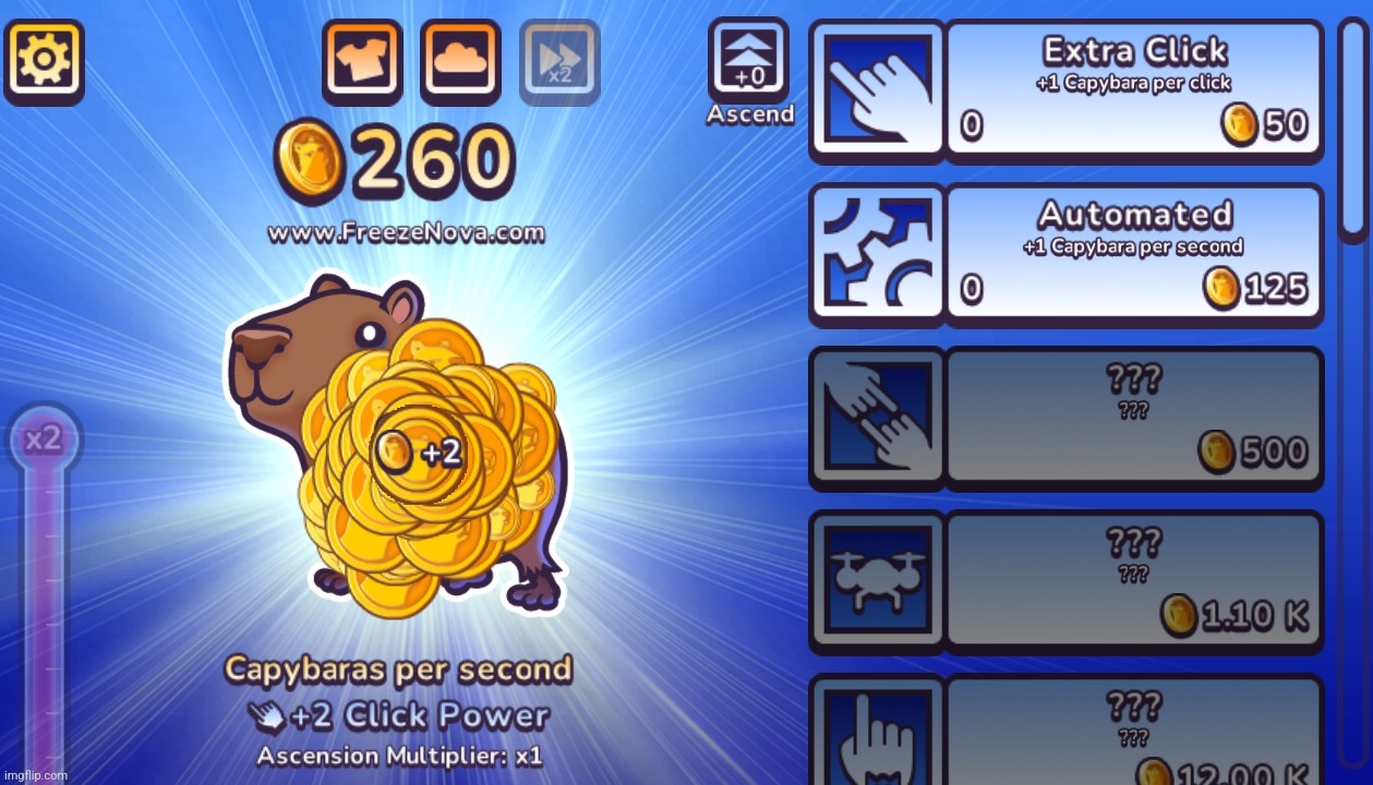 I played capybara clicker with auto clicker and it froze (500 clicks in 10 second) | made w/ Imgflip meme maker