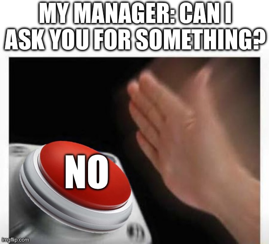 Not no, but hell no | MY MANAGER: CAN I ASK YOU FOR SOMETHING? NO | image tagged in nope,funny,not today,work | made w/ Imgflip meme maker