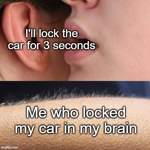 We did it | I'll lock the car for 3 seconds; Me who locked my car in my brain | image tagged in whisper and goosebumps,memes,funny | made w/ Imgflip meme maker
