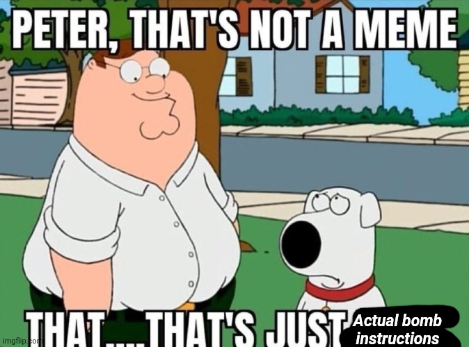 Peter, that's not a meme. | Actual bomb instructions | image tagged in peter that's not a meme | made w/ Imgflip meme maker