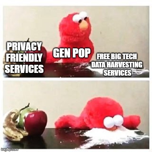 Free Big Tech Data Harvesting Services Hard to Resist | PRIVACY FRIENDLY SERVICES; GEN POP; FREE BIG TECH 
DATA HARVESTING 
SERVICES | image tagged in elmo cocaine,google,privacy | made w/ Imgflip meme maker