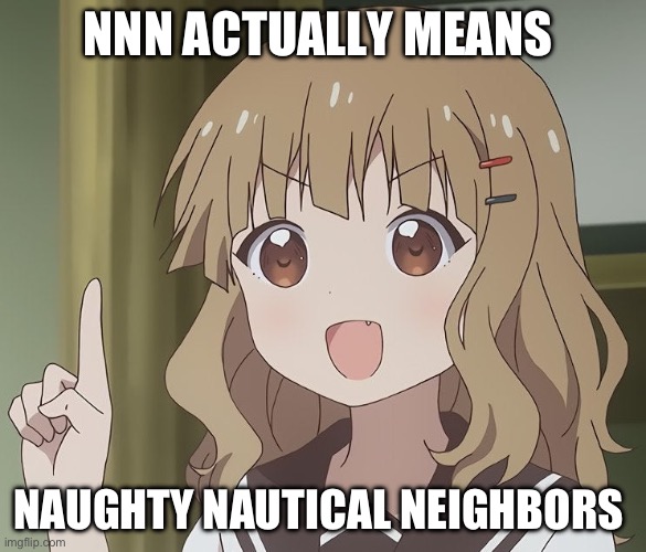 The person above me | NNN ACTUALLY MEANS; NAUGHTY NAUTICAL NEIGHBORS | image tagged in the person above me | made w/ Imgflip meme maker