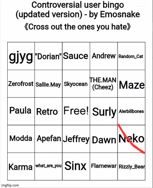 yz | image tagged in controversial user bingo updated version - by emosnake | made w/ Imgflip meme maker