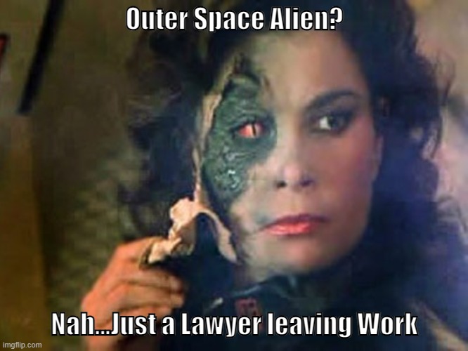 Alien?  Nope... | Outer Space Alien? Nah...Just a Lawyer leaving Work | image tagged in v the original,lawyers | made w/ Imgflip meme maker