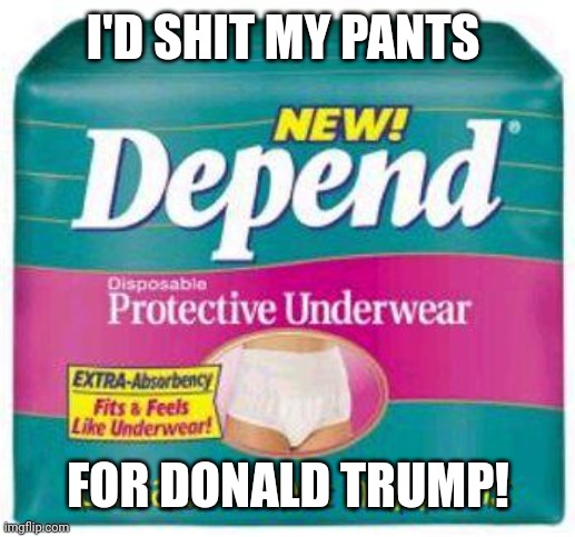 Depends  | I'D SHIT MY PANTS; FOR DONALD TRUMP! | image tagged in depends | made w/ Imgflip meme maker