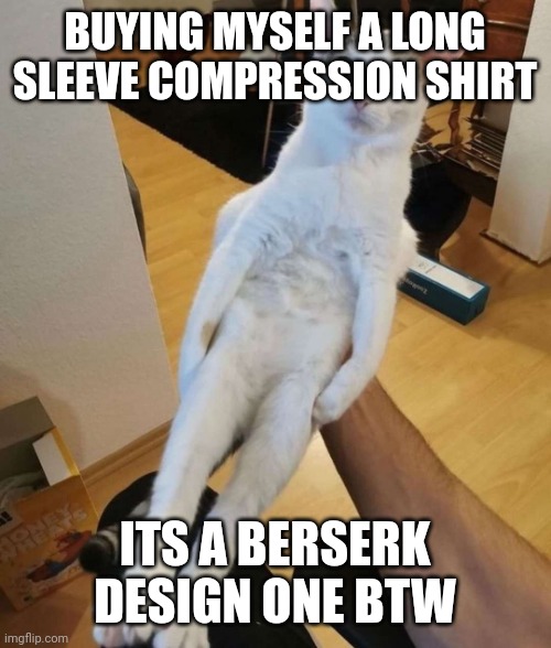 this car think he a chicken | BUYING MYSELF A LONG SLEEVE COMPRESSION SHIRT; ITS A BERSERK DESIGN ONE BTW | image tagged in this car think he a chicken | made w/ Imgflip meme maker