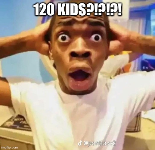 Shocked black guy | 120 KIDS?!?!?! | image tagged in shocked black guy | made w/ Imgflip meme maker
