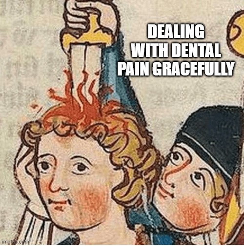 Medieval smile through the pain | DEALING WITH DENTAL PAIN GRACEFULLY | image tagged in medieval smile through the pain | made w/ Imgflip meme maker